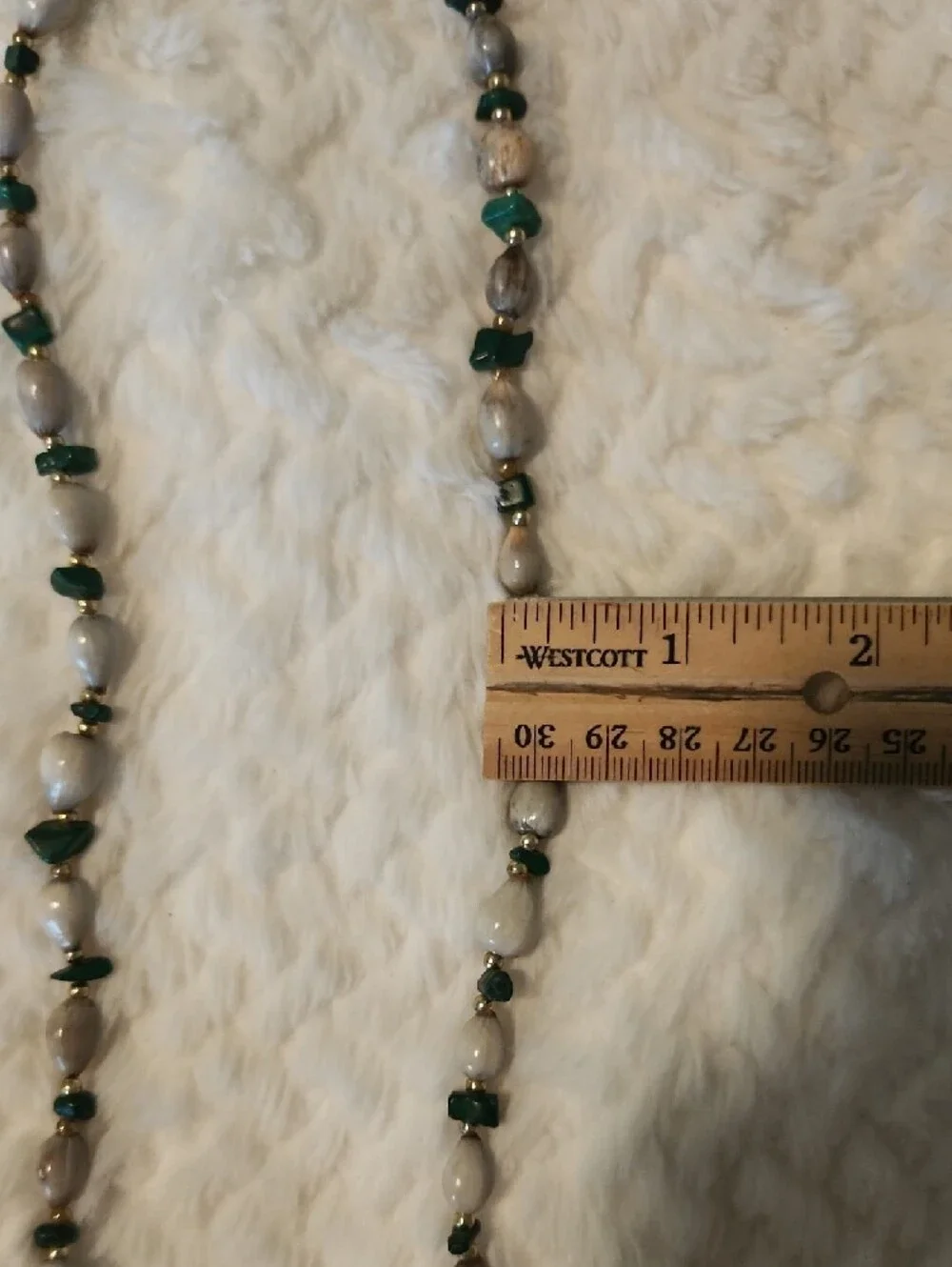 Stone and Green Bead Women's Necklace - Neutral and Green Design Boho Vibe